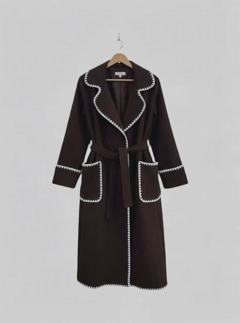 Manteau Long Laine Femme – Détails Contrastés Couture (Made in Italy)