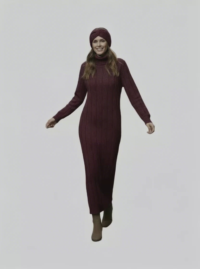 Robe Pull Longue Femme – Maille Torsadée & Col Roulé (Coupe Chic et Chaude)