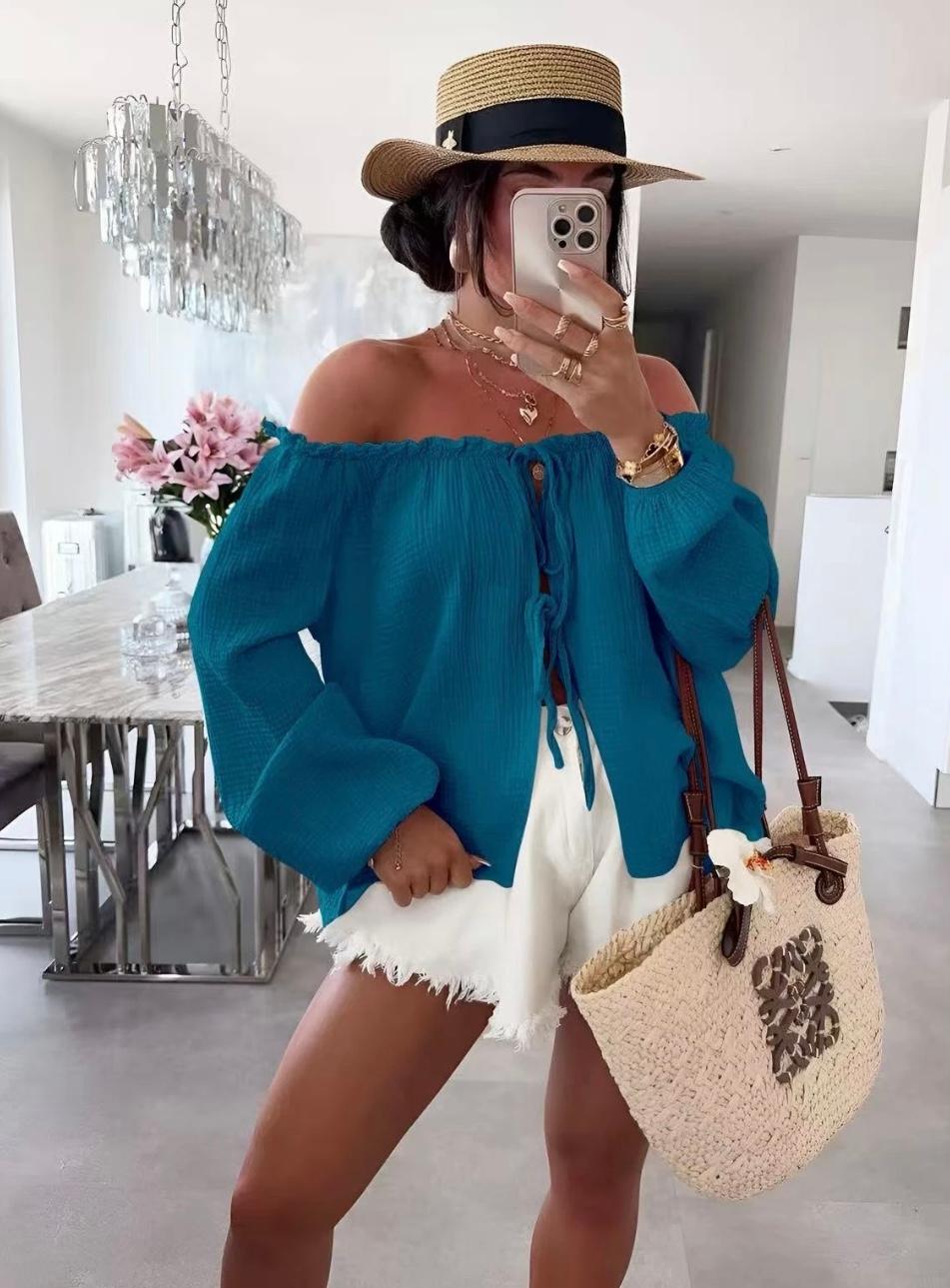 Blouse Bardot - bleu canard
